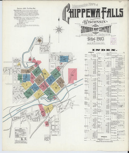Sanborn Fire Insurance Map from Chippewa Falls, Chippewa County, Wisconsin (1903), Sheet #0001 - Historic Sanborn Fire Insurance Map Print, vintage old map wall art, antique decor, genealogy gift, Wisconsin Wisconsin map