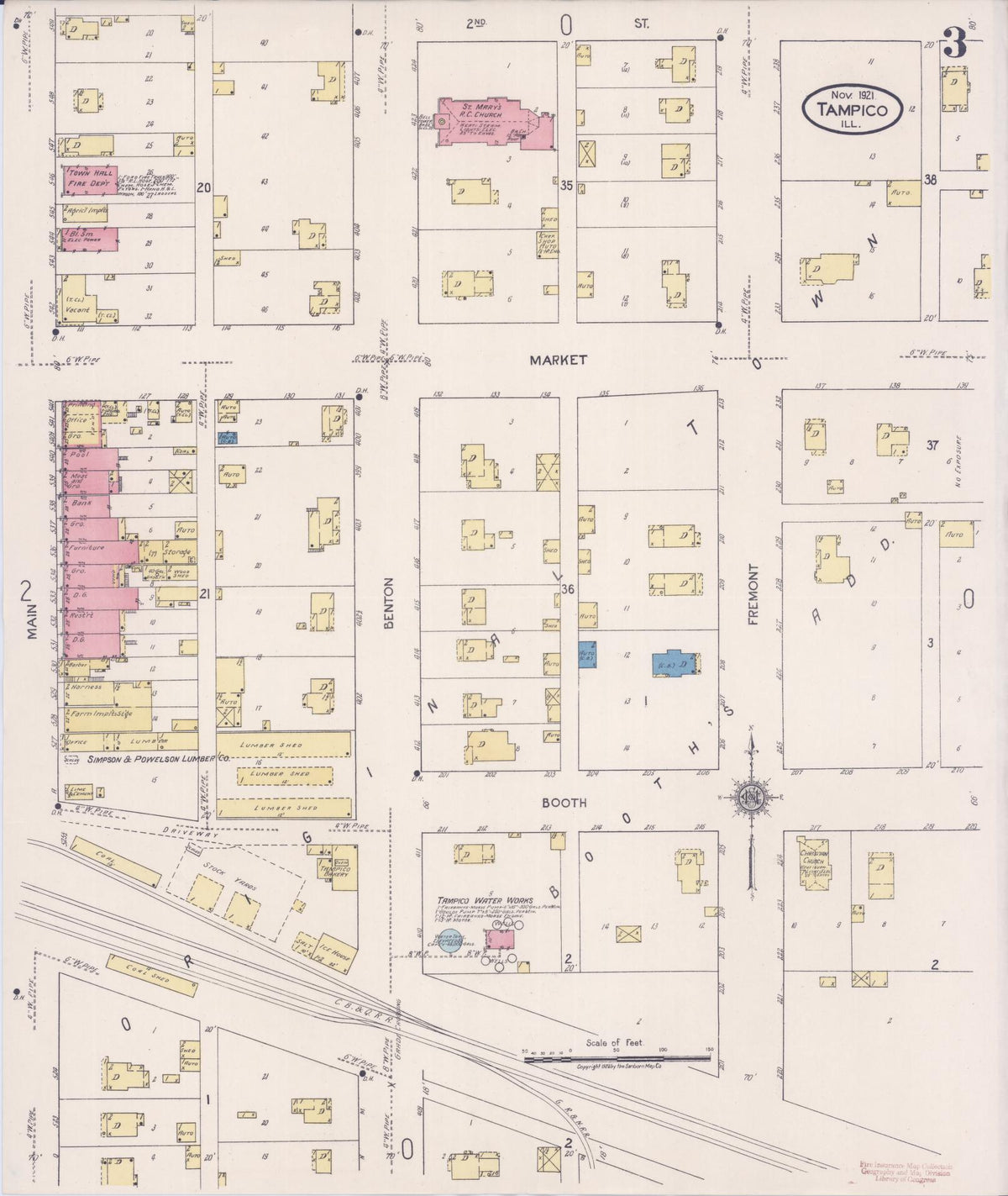 Sanborn Fire Insurance Map from Tampico, Whiteside County, Illinois (1921), Sheet #0003 - Complete Map Set gallery image, historic Sanborn map, vintage wall art, Illinois Illinois