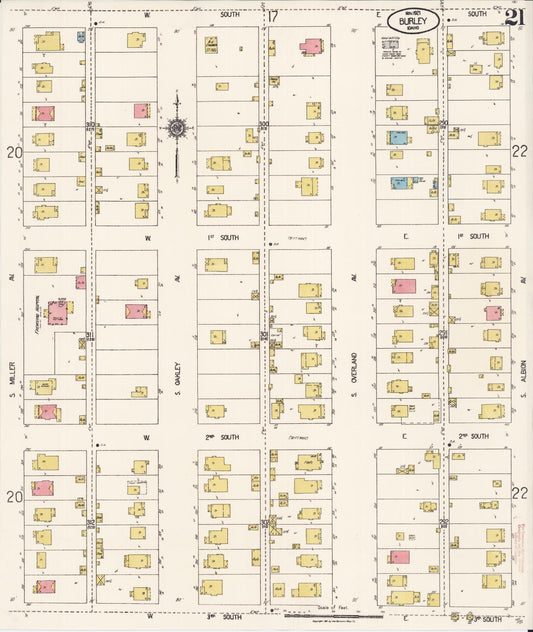 Sanborn Fire Insurance Map from Burley, Cassia County, Idaho (1921), Sheet #0021 - Historic Sanborn Fire Insurance Map Print, vintage old map wall art, antique decor, genealogy gift, Idaho Idaho map