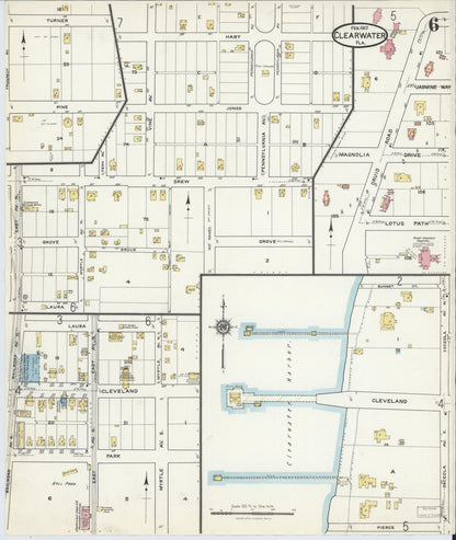 Sanborn Fire Insurance Map from Clearwater, Pinellas County, Florida (1917), Sheet #0006 - Historic Sanborn Fire Insurance Map Print, vintage old map wall art, antique decor, genealogy gift, Florida Florida map