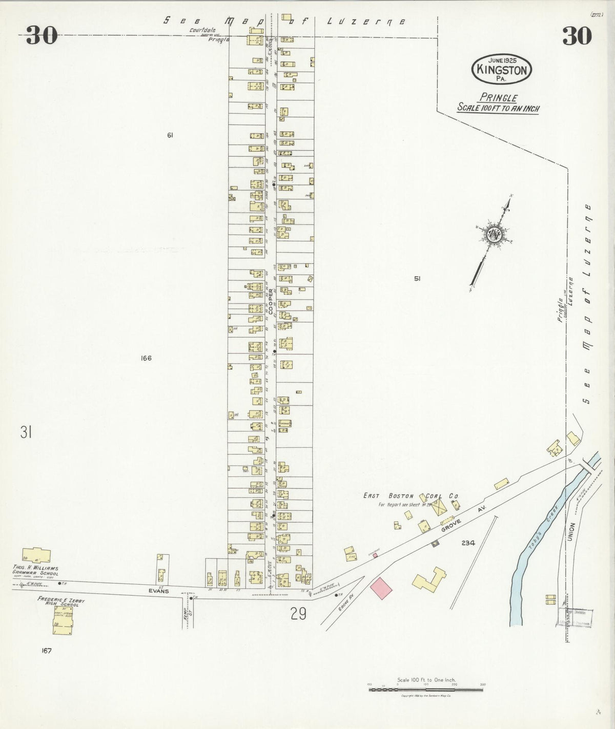 Sanborn Fire Insurance Map from Kingston, Luzerne County, Pennsylvania (1925), Sheet #0030 - Historic Sanborn Fire Insurance Map Print, vintage old map wall art, antique decor, genealogy gift, Pennsylvania Pennsylvania map
