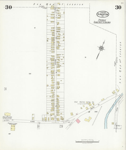 Sanborn Fire Insurance Map from Kingston, Luzerne County, Pennsylvania (1925), Sheet #0030 - Historic Sanborn Fire Insurance Map Print, vintage old map wall art, antique decor, genealogy gift, Pennsylvania Pennsylvania map