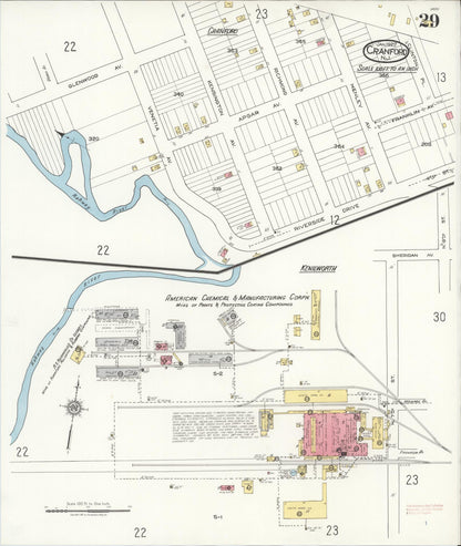 Sanborn Fire Insurance Map from Cranford, Union County, New Jersey (1922), Sheet #0029 - Historic Sanborn Fire Insurance Map Print, vintage old map wall art, antique decor, genealogy gift, New Jersey New Jersey map