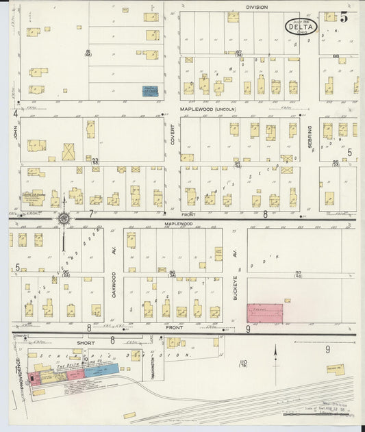 Sanborn Fire Insurance Map from Delta, Fulton County, Ohio (1916), Sheet #0005 - Historic Sanborn Fire Insurance Map Print, vintage old map wall art, antique decor, genealogy gift, Ohio Ohio map