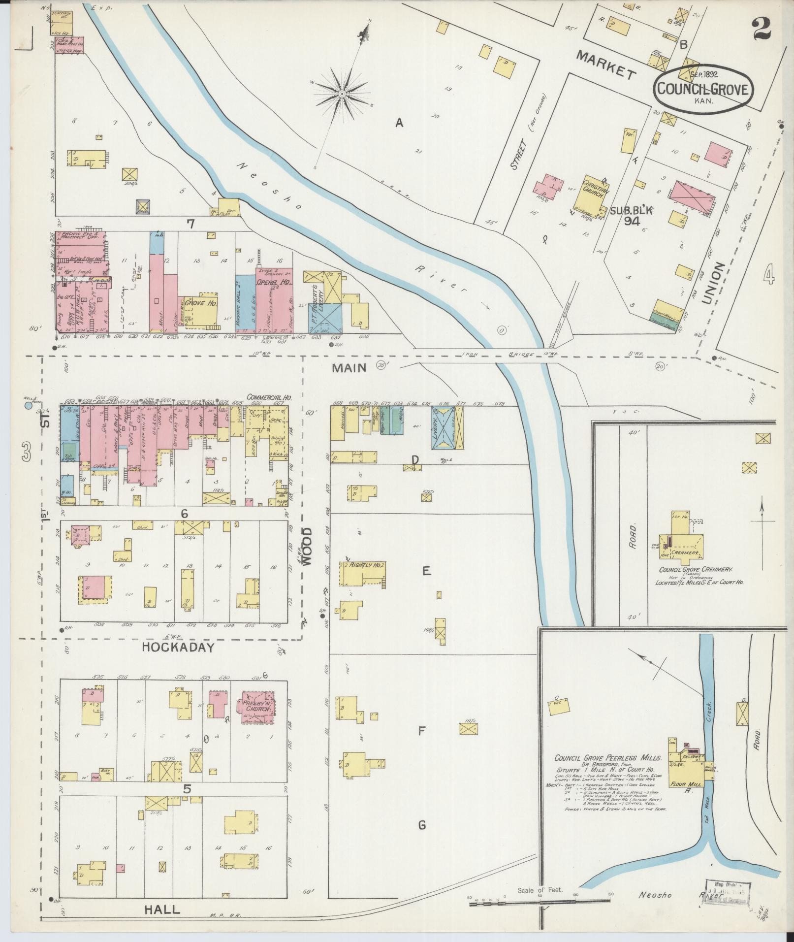 Sanborn Fire Insurance Map from Council Grove, Morris County, Kansas (1892), Sheet #0002 - Complete Map Set gallery image, historic Sanborn map, vintage wall art, Kansas Kansas