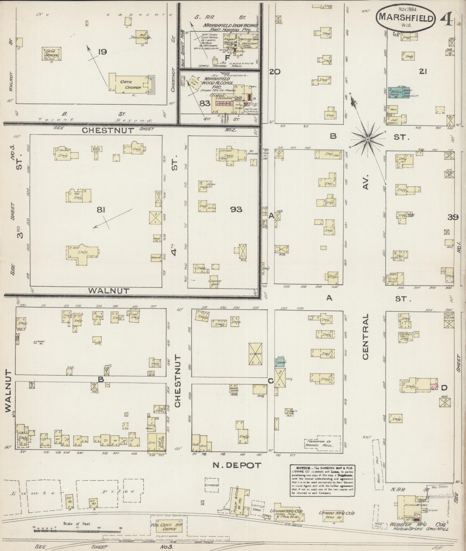 Sanborn Fire Insurance Map from Marshfield, Wood County, Wisconsin (1884), Sheet #0004 - Complete Map Set gallery image, historic Sanborn map, vintage wall art, Wisconsin Wisconsin