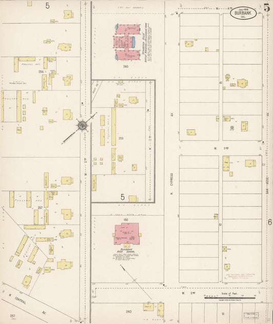 Sanborn Fire Insurance Map from Burbank, Los Angeles County, California (1918), Sheet #0005 - Historic Sanborn Fire Insurance Map Print, vintage old map wall art, antique decor, genealogy gift, California California map