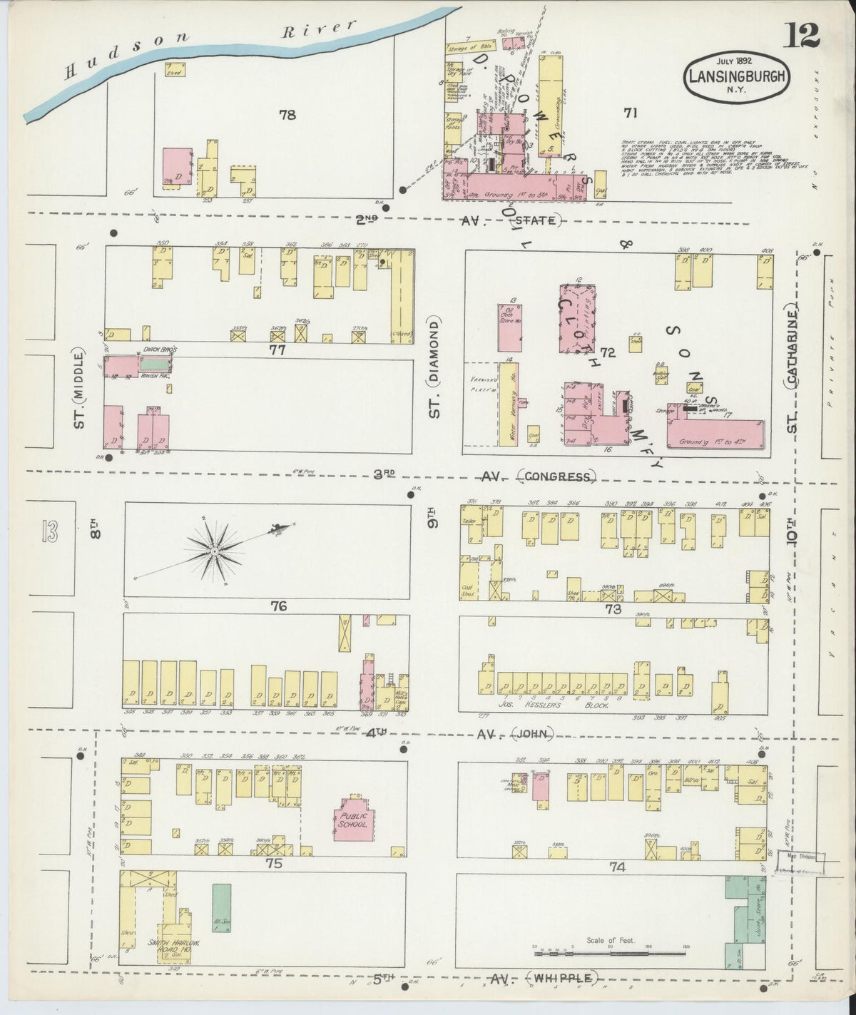 Sanborn Fire Insurance Map from Lansingburg, Rensselaer County, New York (1892), Sheet #0012 - Historic Sanborn Fire Insurance Map Print, vintage old map wall art, antique decor, genealogy gift, New York New York map