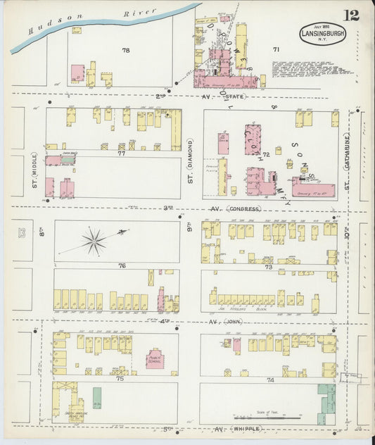Sanborn Fire Insurance Map from Lansingburg, Rensselaer County, New York (1892), Sheet #0012 - Historic Sanborn Fire Insurance Map Print, vintage old map wall art, antique decor, genealogy gift, New York New York map