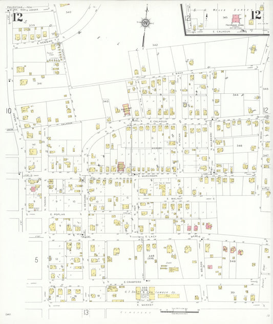 Sanborn Fire Insurance Map from Palestine, Anderson County, Texas (1935), Sheet #0012 - Historic Sanborn Fire Insurance Map Print, vintage old map wall art, antique decor, genealogy gift, Texas Texas map