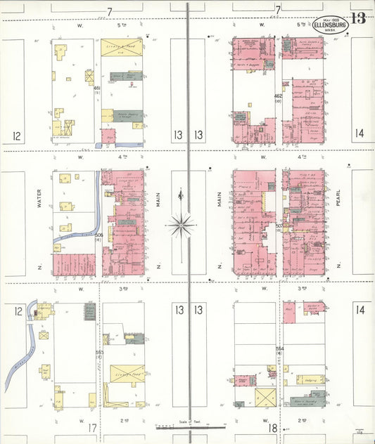 Sanborn Fire Insurance Map from Ellensburg, Kittitas County, Washington (1909), Sheet #0013 - Historic Sanborn Fire Insurance Map Print, vintage old map wall art, antique decor, genealogy gift, Washington Washington map