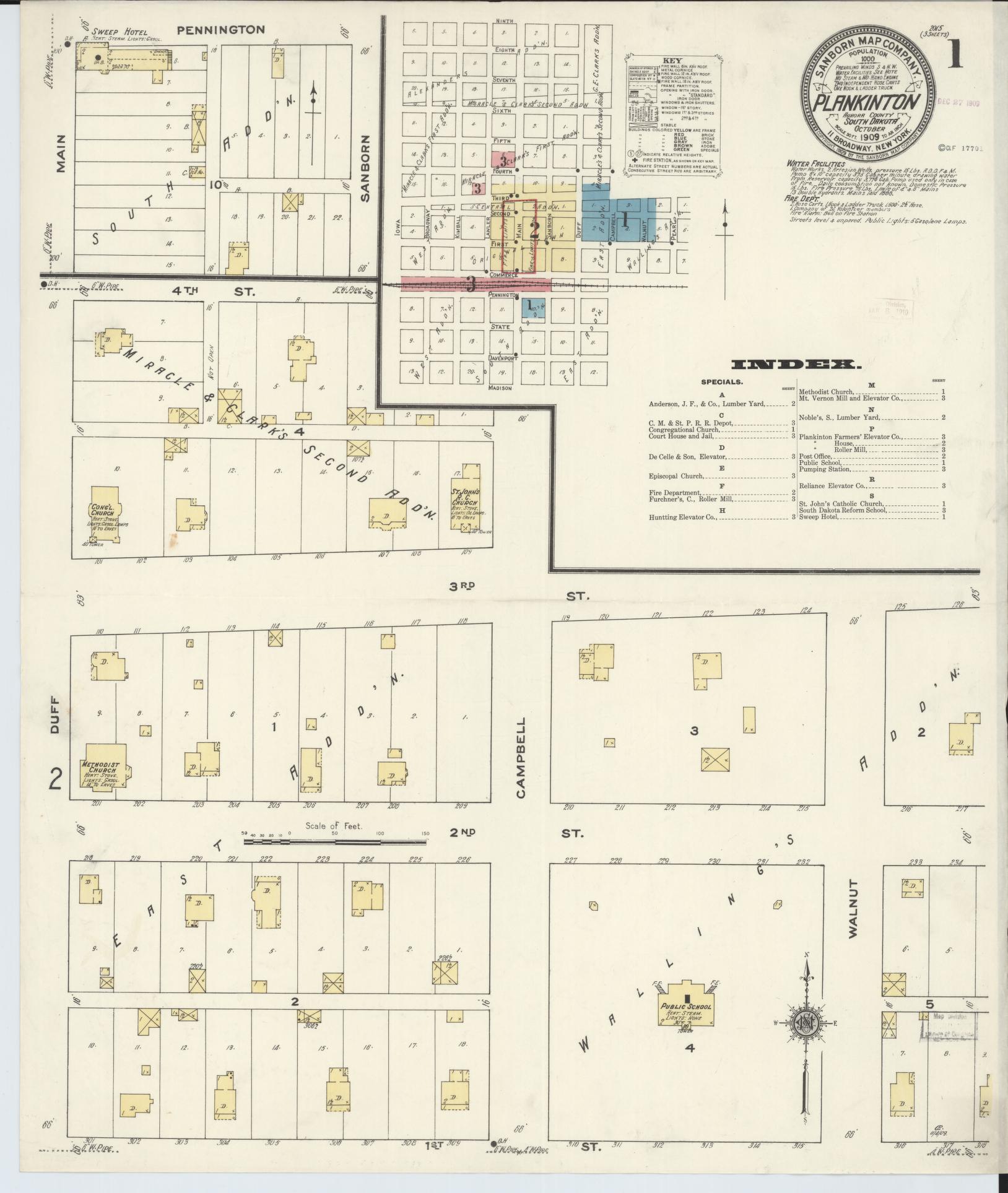 Sanborn Fire Insurance Map from Plankinton, Aurora County, South Dakota (1909), Sheet #0001 - Historic Sanborn Fire Insurance Map Print, vintage old map wall art, antique decor, genealogy gift, South Dakota South Dakota map