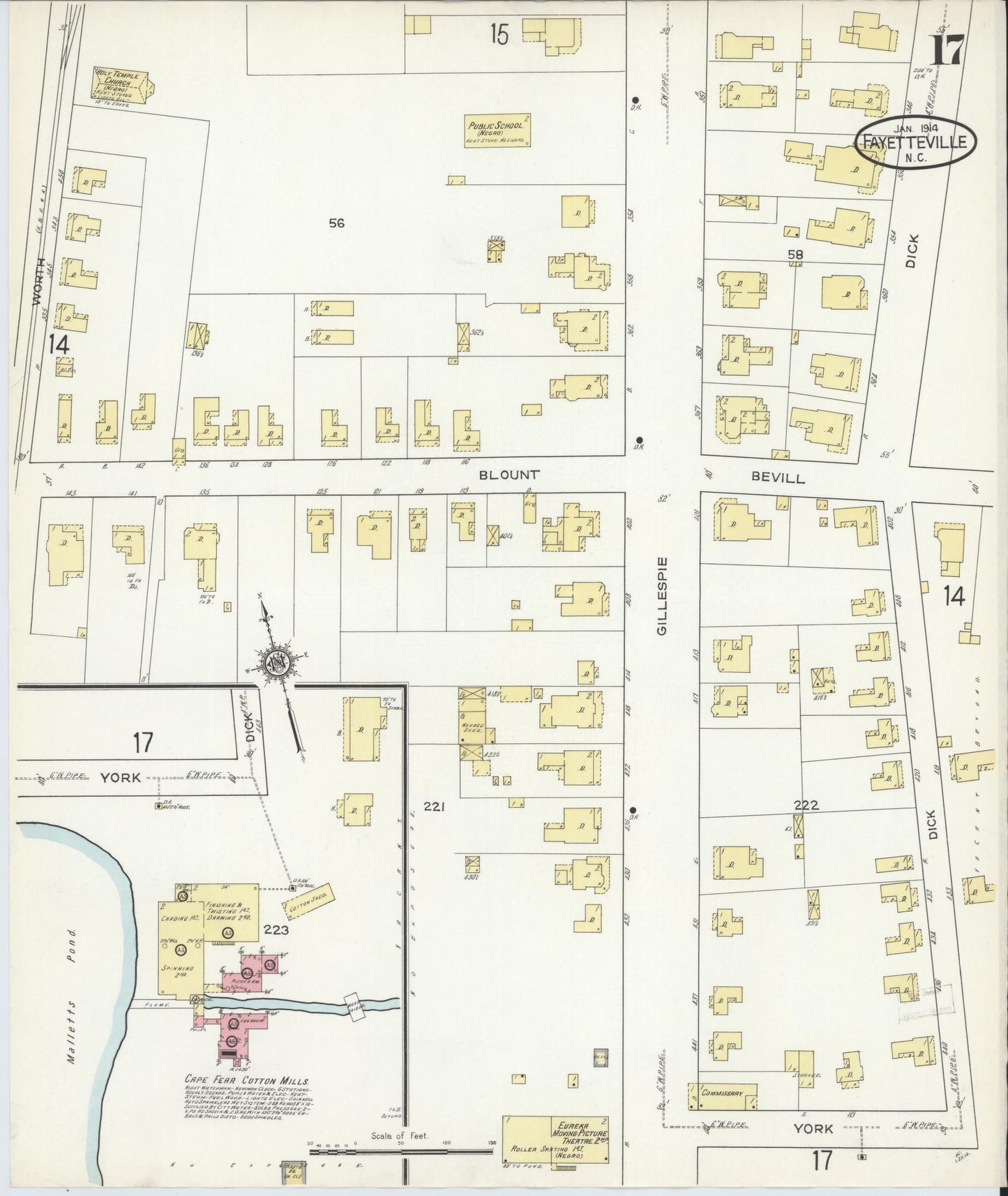 Sanborn Fire Insurance Map from Fayetteville, Cumberland County, North Carolina (1914), Sheet #0017 - Complete Map Set gallery image, historic Sanborn map, vintage wall art, North Carolina North Carolina
