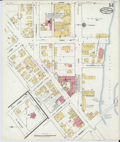 Sanborn Fire Insurance Map from Mount Clemens, Macomb County, Michigan (1921), Sheet #0014 - Historic Sanborn Fire Insurance Map Print, vintage old map wall art, antique decor, genealogy gift, Michigan Michigan map
