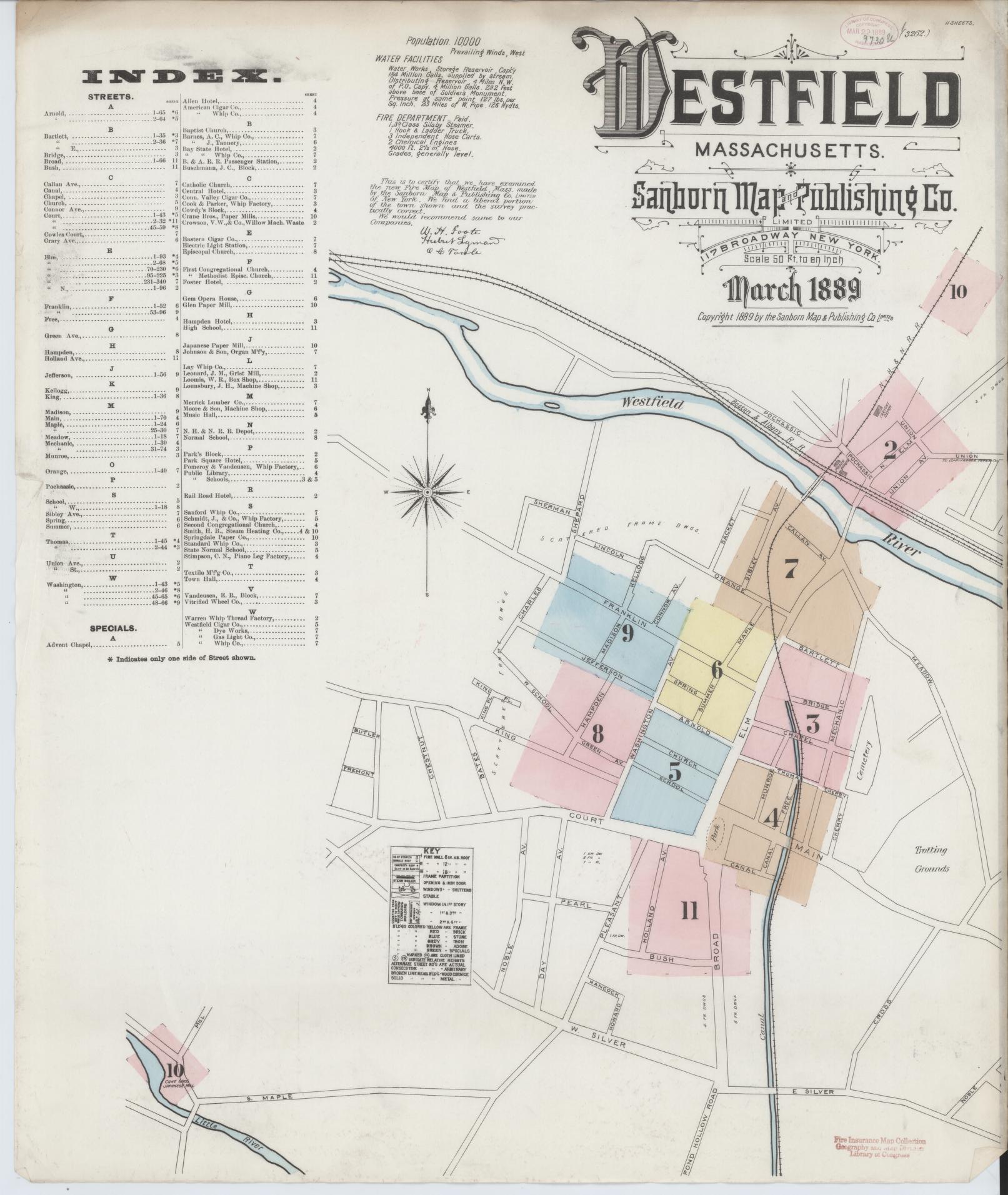 Sanborn Fire Insurance Map from Westfield, Hampden County, Massachusetts (1889), Sheet #0001 - Complete Map Set gallery image, historic Sanborn map, vintage wall art, Massachusetts Massachusetts
