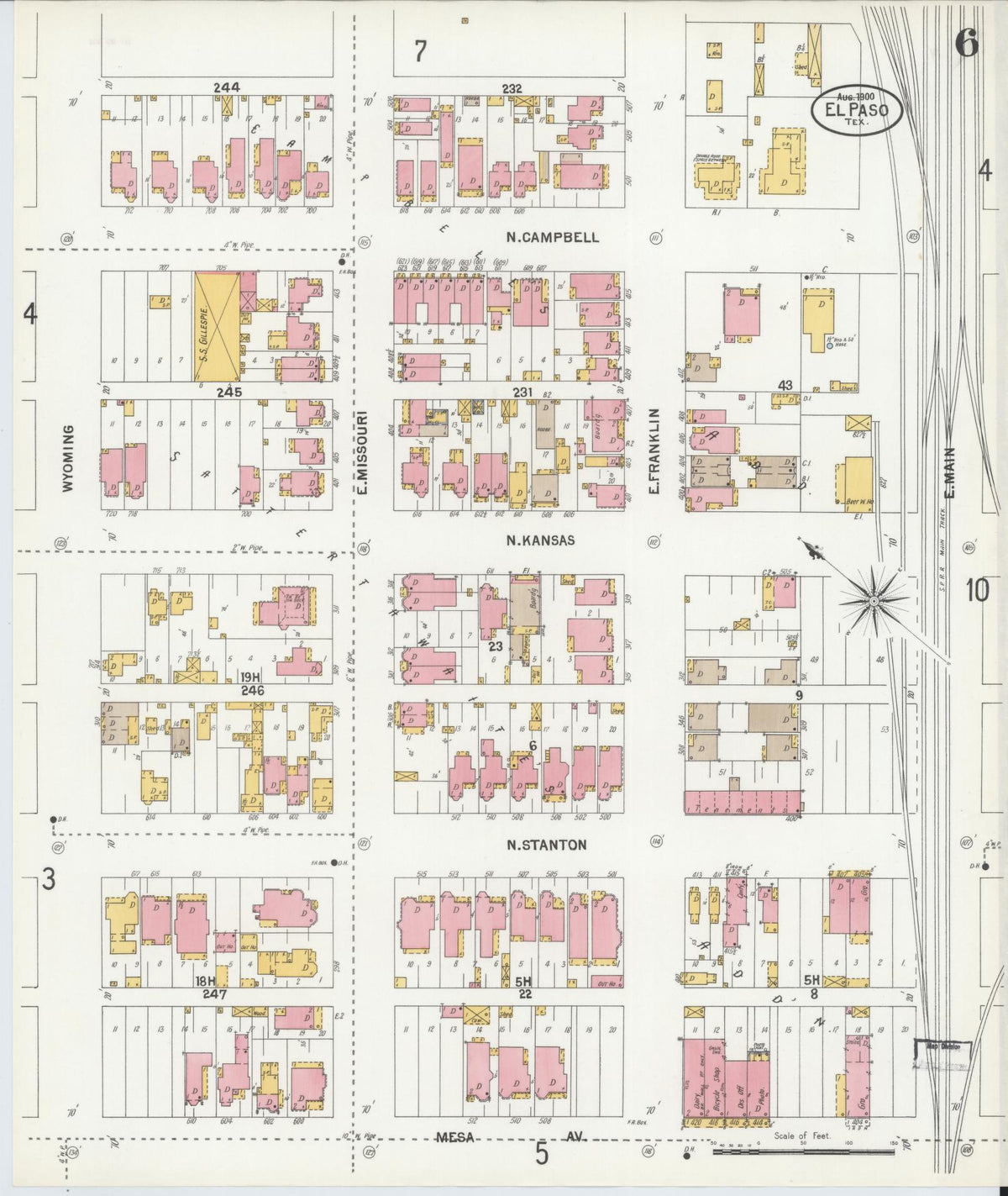 Sanborn Fire Insurance Map from El Paso, El Paso County, Texas (1900), Sheet #0006 - Complete Map Set gallery image, historic Sanborn map, vintage wall art, Texas Texas