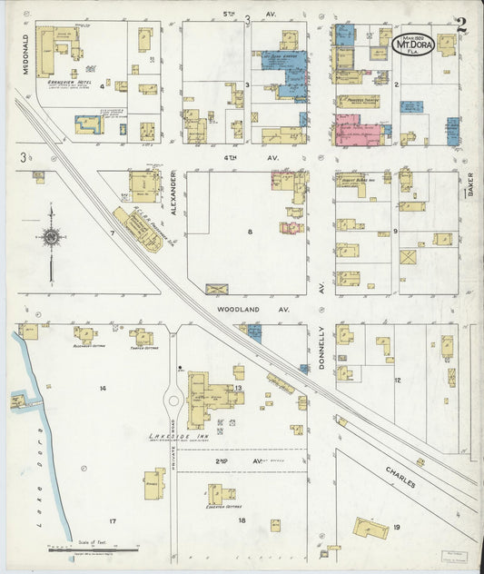 Sanborn Fire Insurance Map from Mount Dora, Lake County, Florida (1920), Sheet #0002 - Historic Sanborn Fire Insurance Map Print, vintage old map wall art, antique decor, genealogy gift, Florida Florida map