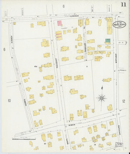 Sanborn Fire Insurance Map from Marlborough, Middlesex County, Massachusetts (1906), Sheet #0011 - Historic Sanborn Fire Insurance Map Print, vintage old map wall art, antique decor, genealogy gift, Massachusetts Massachusetts map