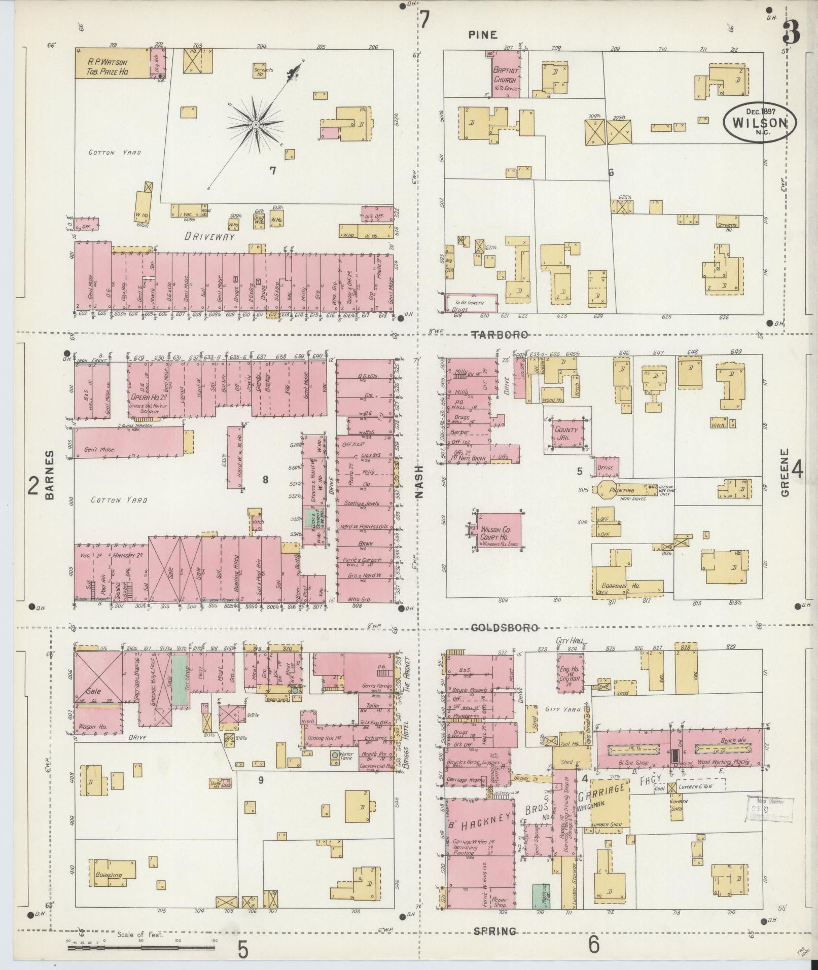 Sanborn Fire Insurance Map from Wilson, Wilson County, North Carolina (1897), Sheet #0003 - Complete Map Set gallery image, historic Sanborn map, vintage wall art, North Carolina North Carolina