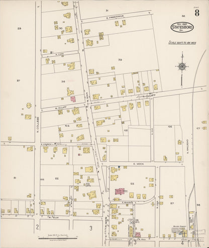 Sanborn Fire Insurance Map from Statesboro, Bulloch County, Georgia (1922), Sheet #0008 - Complete Map Set gallery image, historic Sanborn map, vintage wall art, Georgia Georgia