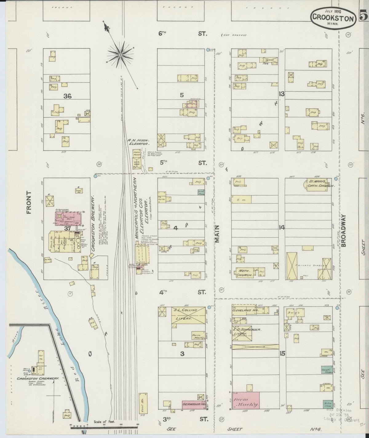 Sanborn Fire Insurance Map from Crookston, Polk County, Minnesota (1890), Sheet #0005 - Complete Map Set gallery image, historic Sanborn map, vintage wall art, Minnesota Minnesota