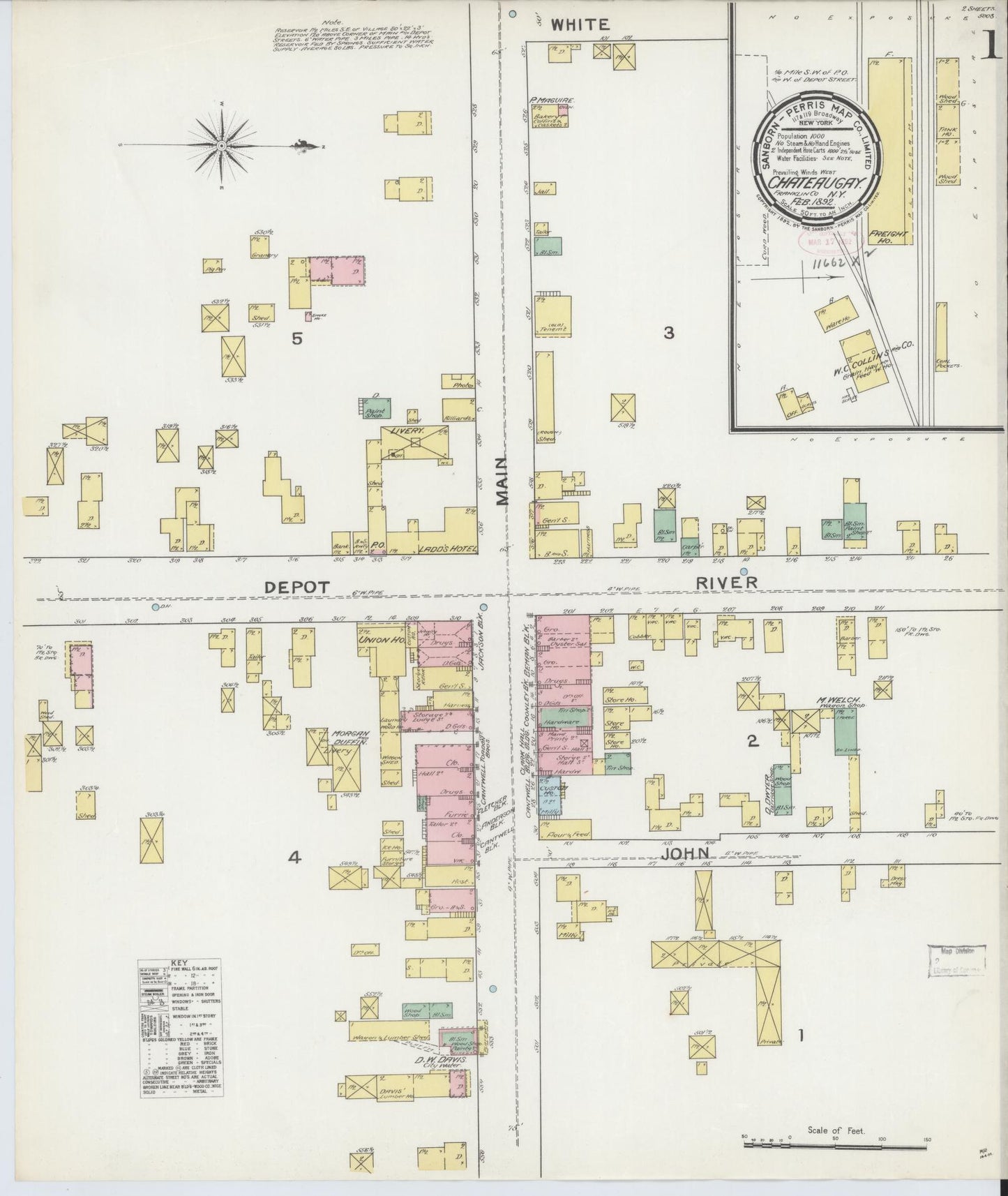 Sanborn Fire Insurance Map from Chateaugay, Franklin County, New York. (1892) – Historic Sanborn Fire Insurance Map Print