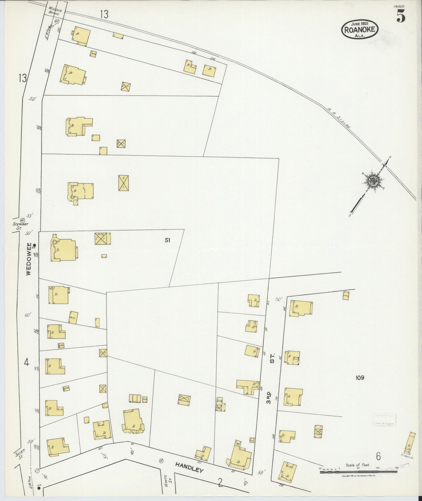 Sanborn Fire Insurance Map from Roanoke, Randolph County, Alabama (1921), Sheet #0005 - Complete Map Set gallery image, historic Sanborn map, vintage wall art, Alabama Alabama