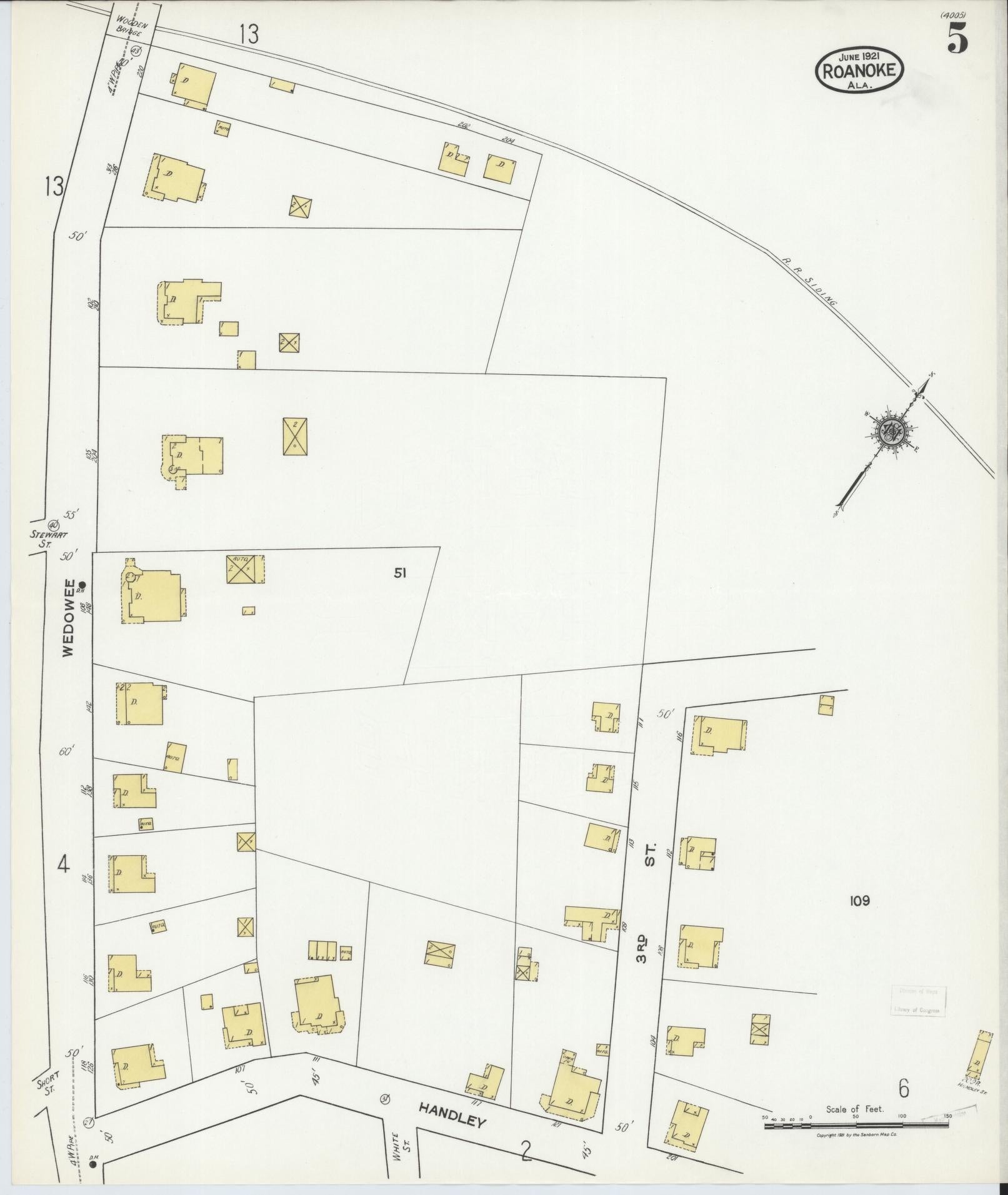 Sanborn Fire Insurance Map from Roanoke, Randolph County, Alabama (1921), Sheet #0005 - Complete Map Set gallery image, historic Sanborn map, vintage wall art, Alabama Alabama