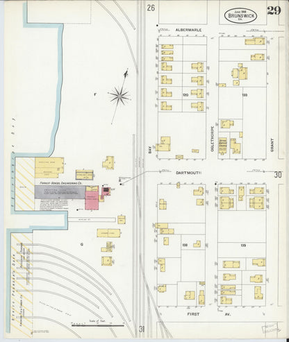 Sanborn Fire Insurance Map from Brunswick, Glynn County, Georgia (1908), Sheet #0029 - Complete Map Set gallery image, historic Sanborn map, vintage wall art, Georgia Georgia