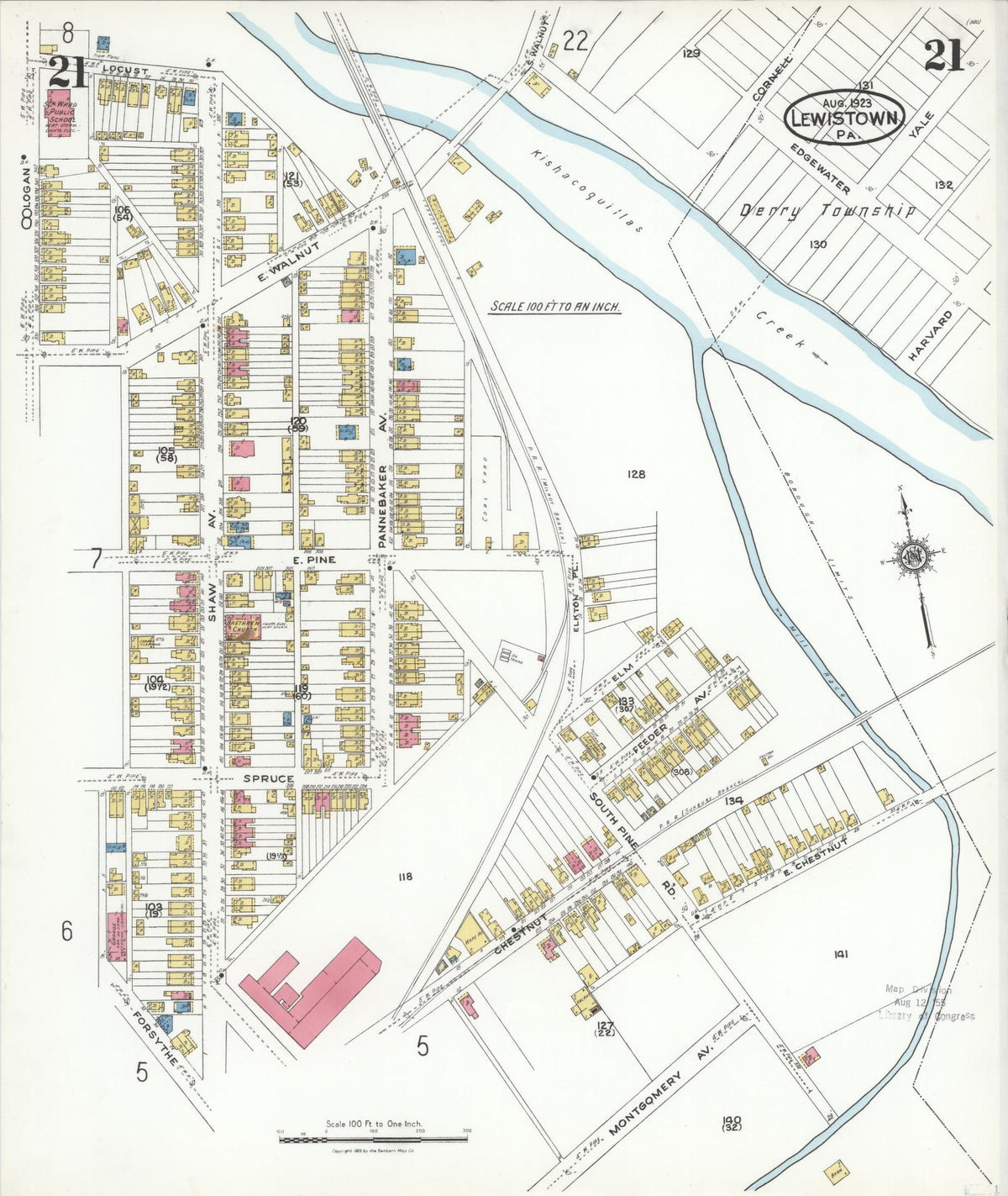 Sanborn Fire Insurance Map from Lewistown, Mifflin County, Pennsylvania (1923), Sheet #0021 - Complete Map Set gallery image, historic Sanborn map, vintage wall art, Pennsylvania Pennsylvania