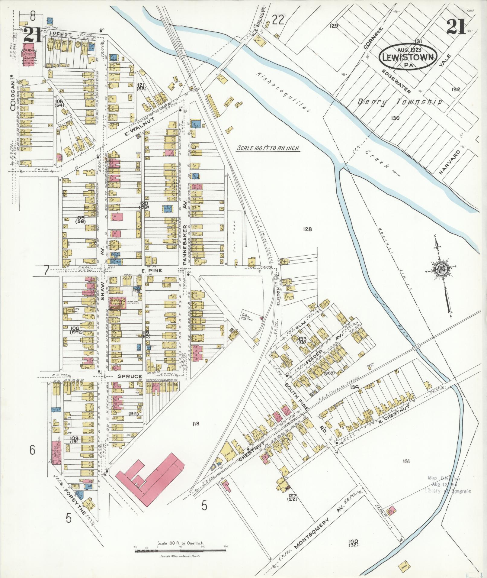 Sanborn Fire Insurance Map from Lewistown, Mifflin County, Pennsylvania (1923), Sheet #0021 - Complete Map Set gallery image, historic Sanborn map, vintage wall art, Pennsylvania Pennsylvania