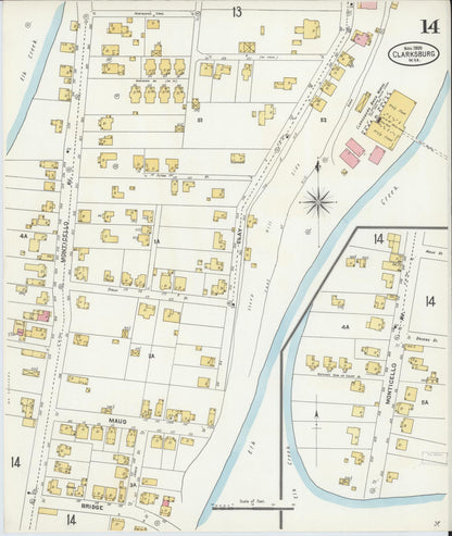 Sanborn Fire Insurance Map from Clarksburg, Harrison County, West Virginia (1905), Sheet #0014 - Complete Map Set gallery image, historic Sanborn map, vintage wall art, West Virginia West Virginia