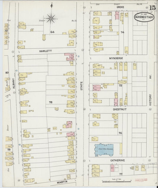 Sanborn Fire Insurance Map from Schenectady, Schenectady County, New York (1889), Sheet #0015 - Historic Sanborn Fire Insurance Map Print, vintage old map wall art, antique decor, genealogy gift, New York New York map