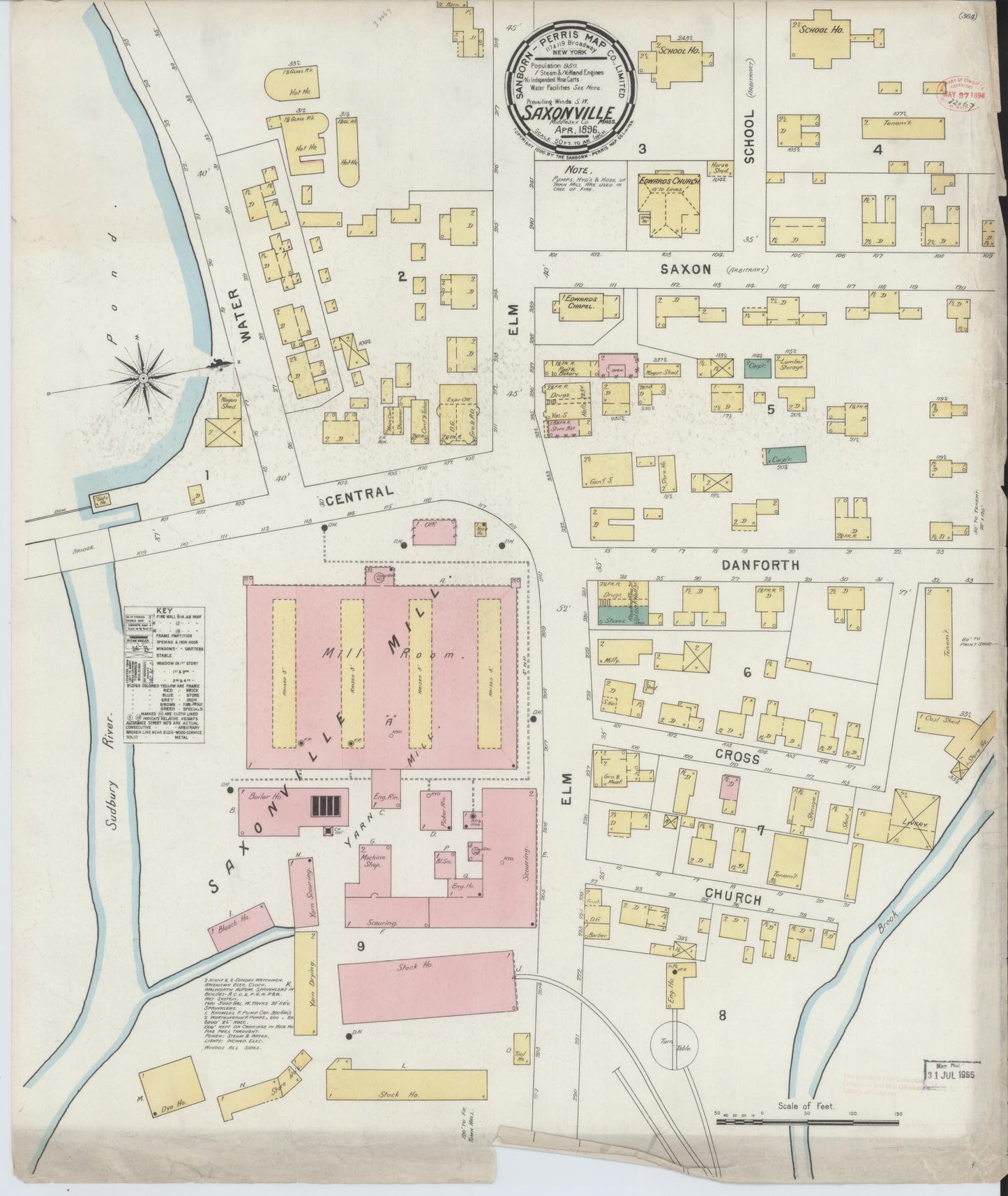 Sanborn Fire Insurance Map from Saxonville, Middlesex County, Massachusetts. (1896) – Historic Sanborn Fire Insurance Map Print