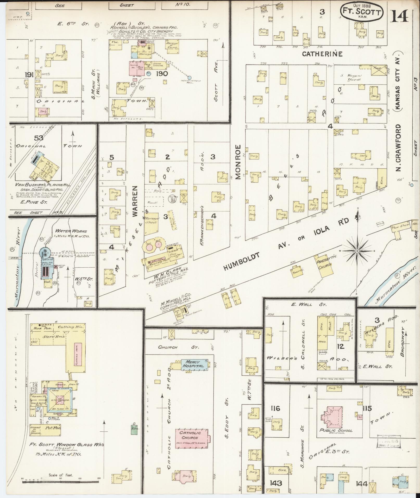 Sanborn Fire Insurance Map from Fort Scott, Bourbon County, Kansas (1888), Sheet #0014 - Complete Map Set gallery image, historic Sanborn map, vintage wall art, Kansas Kansas