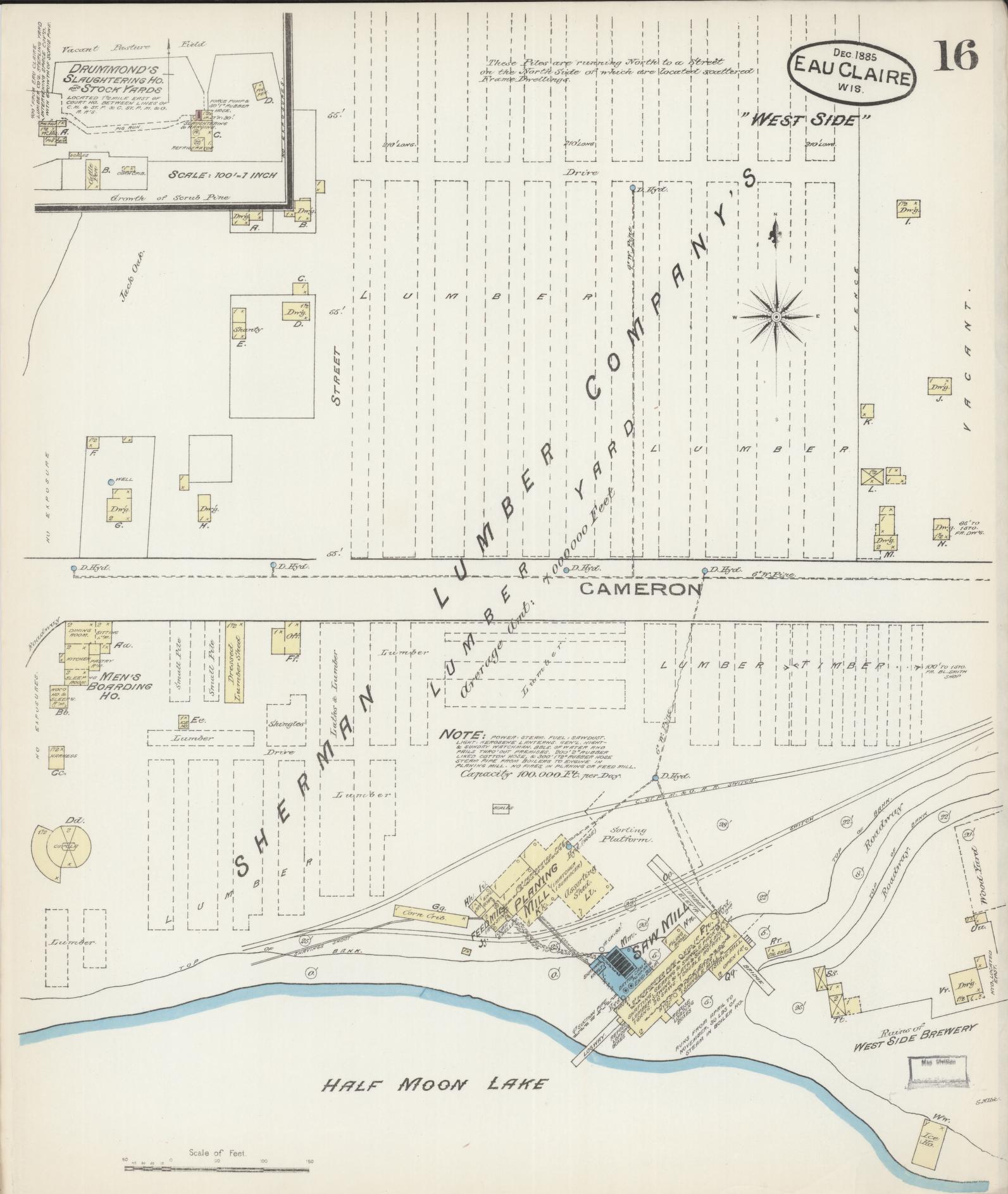 Sanborn Fire Insurance Map from Eau Claire, Eau Claire County, Wisconsin (1885), Sheet #0016 - Complete Map Set gallery image, historic Sanborn map, vintage wall art, Wisconsin Wisconsin