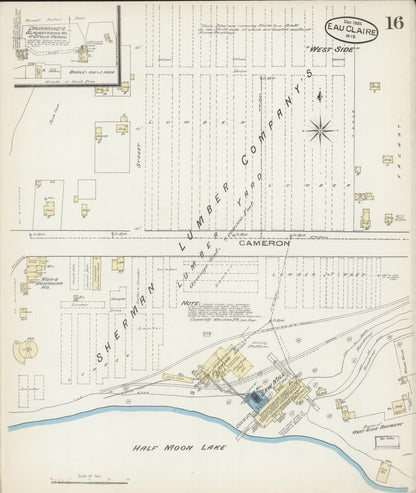 Sanborn Fire Insurance Map from Eau Claire, Eau Claire County, Wisconsin (1885), Sheet #0016 - Complete Map Set gallery image, historic Sanborn map, vintage wall art, Wisconsin Wisconsin