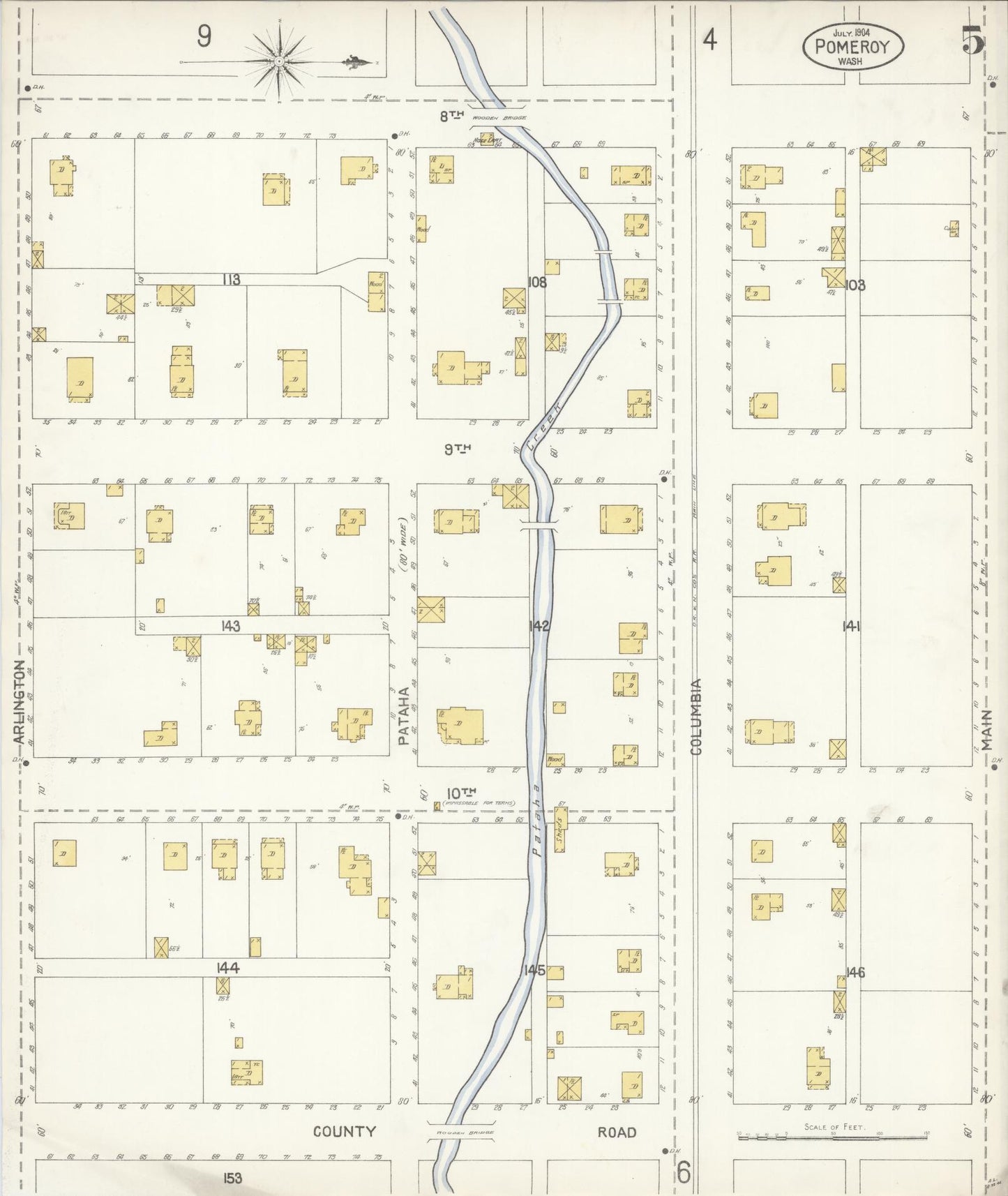 Sanborn Fire Insurance Map from Pomeroy, Garfield County, Washington (1904), Sheet #0005 - Historic Sanborn Fire Insurance Map Print, vintage old map wall art, antique decor, genealogy gift, Washington Washington map