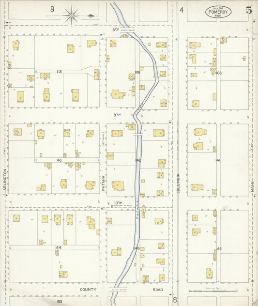 Sanborn Fire Insurance Map from Pomeroy, Garfield County, Washington (1904), Sheet #0005 - Historic Sanborn Fire Insurance Map Print, vintage old map wall art, antique decor, genealogy gift, Washington Washington map