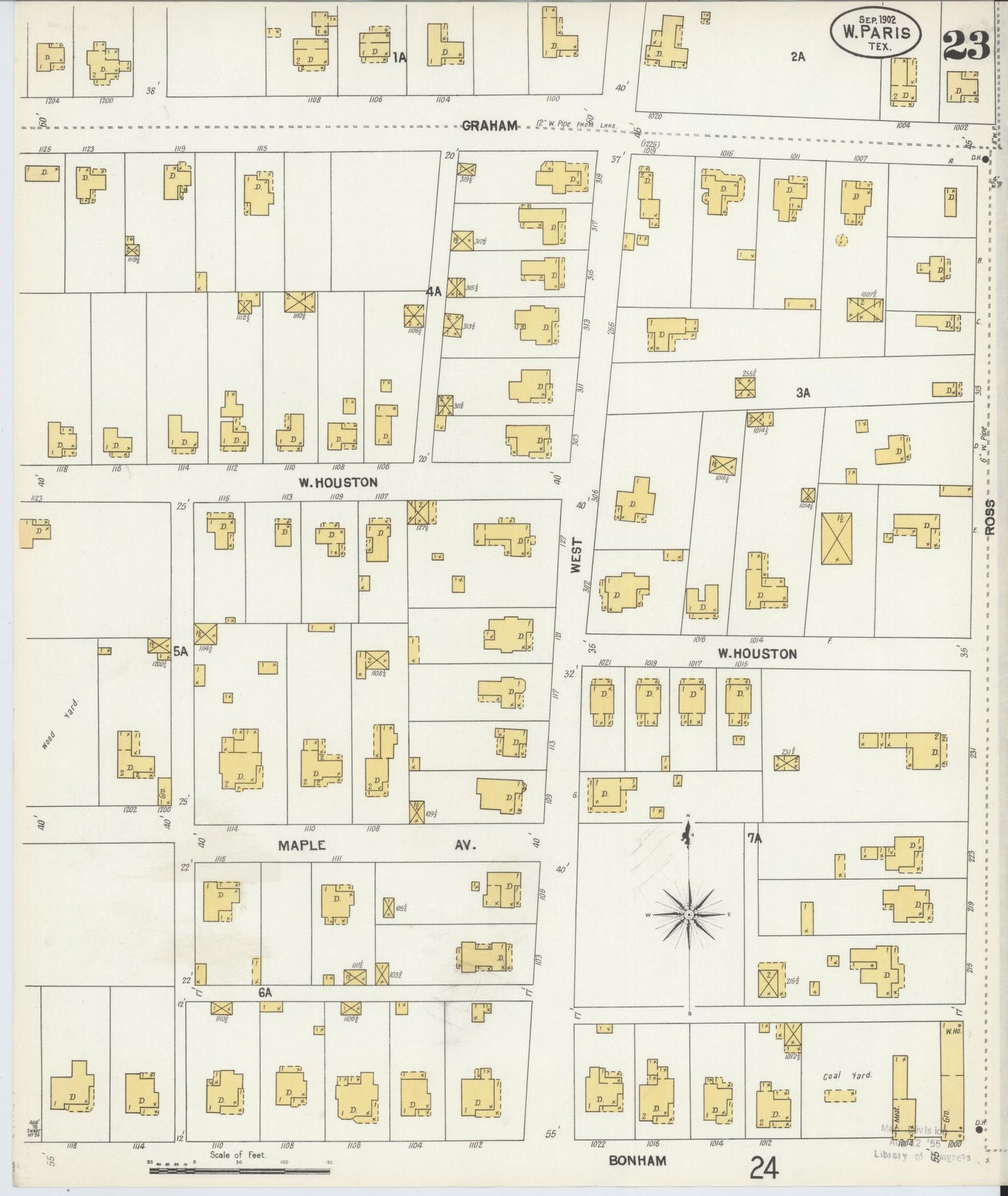 Sanborn Fire Insurance Map from Paris, Lamar County, Texas (1902), Sheet #0023 - Historic Sanborn Fire Insurance Map Print, vintage old map wall art, antique decor, genealogy gift, Texas Texas map