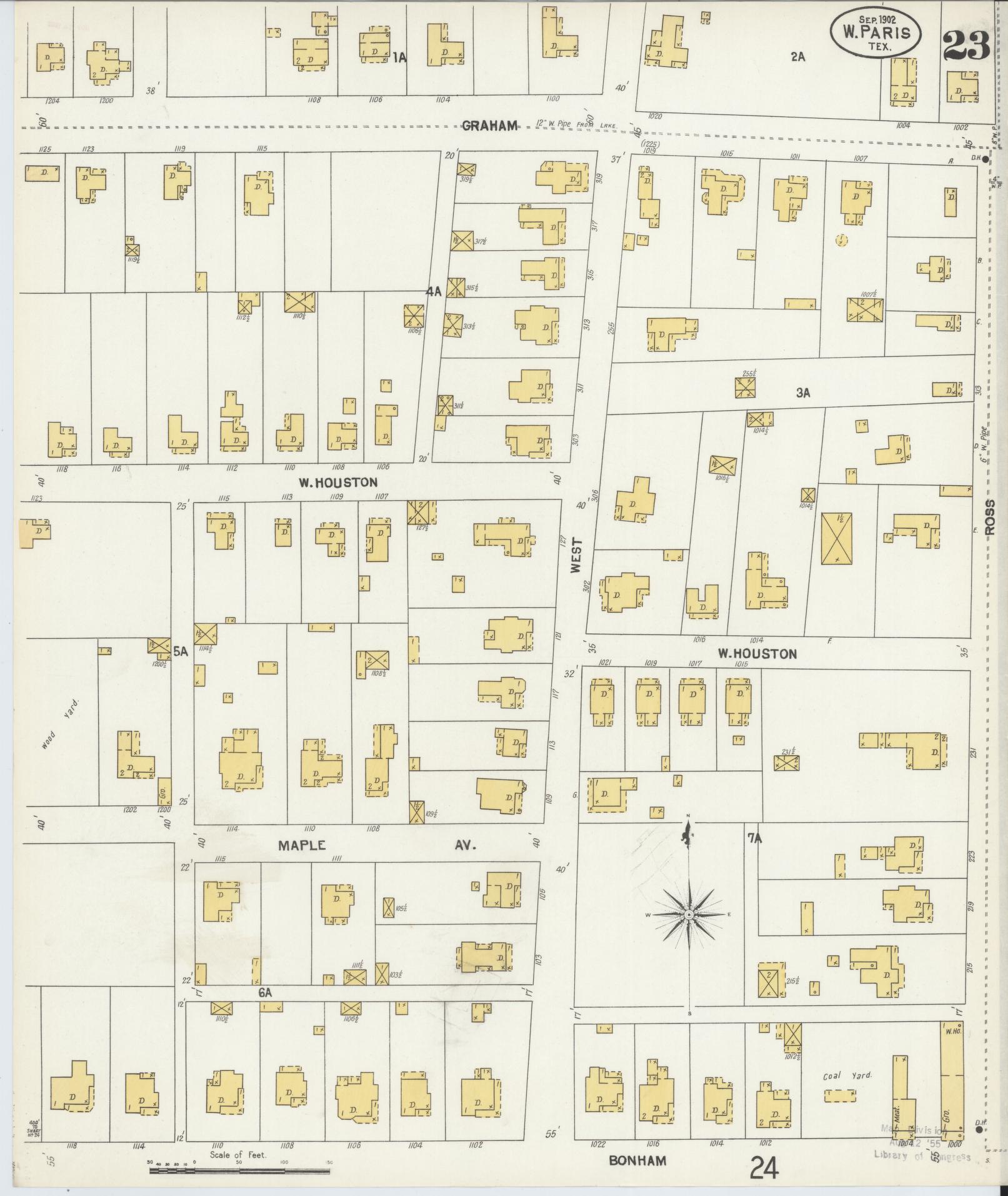 Sanborn Fire Insurance Map from Paris, Lamar County, Texas (1902), Sheet #0023 - Historic Sanborn Fire Insurance Map Print, vintage old map wall art, antique decor, genealogy gift, Texas Texas map