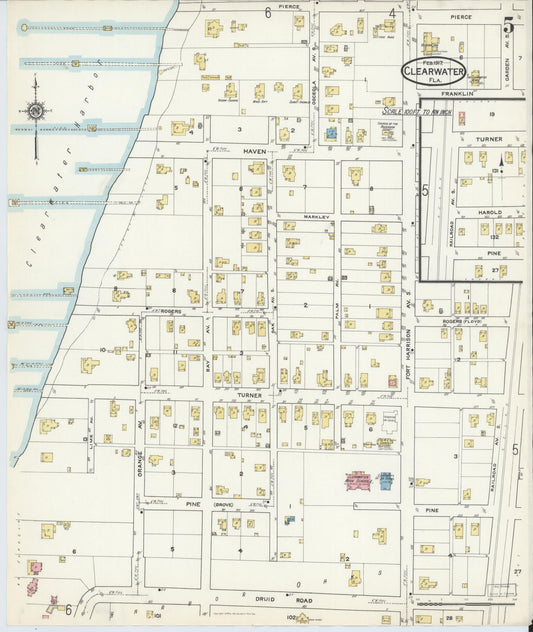 Sanborn Fire Insurance Map from Clearwater, Pinellas County, Florida (1917), Sheet #0005 - Historic Sanborn Fire Insurance Map Print, vintage old map wall art, antique decor, genealogy gift, Florida Florida map