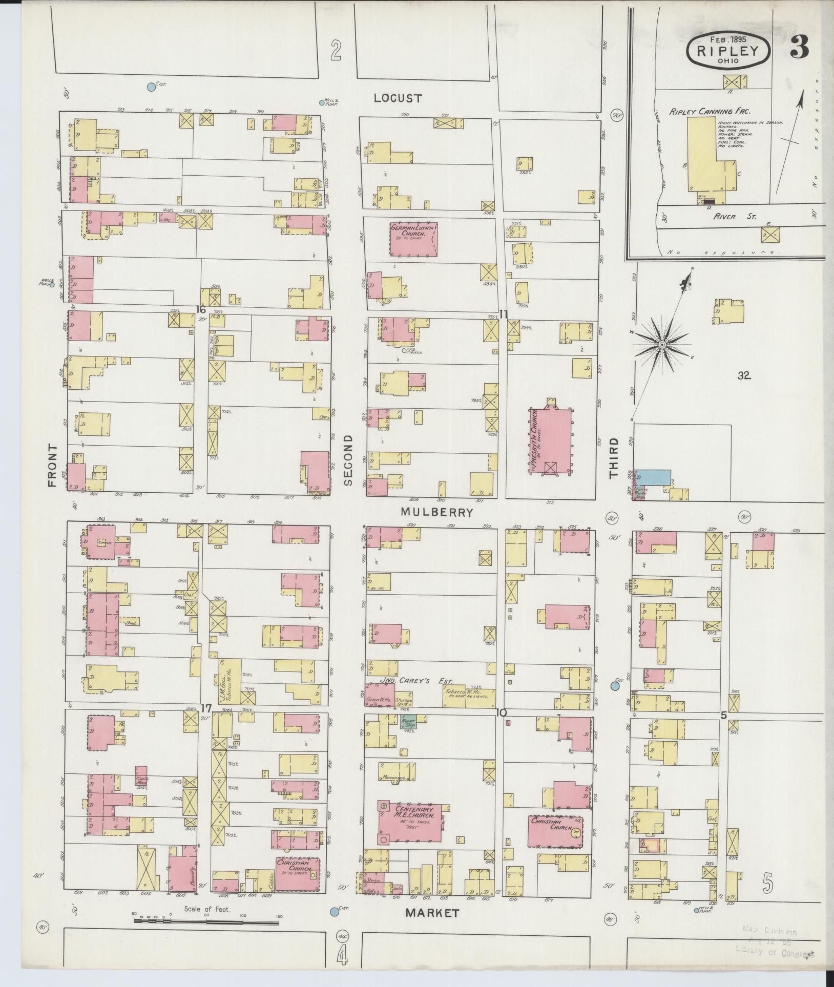 Sanborn Fire Insurance Map from Ripley, Brown County, Ohio (1895), Sheet #0003 - Complete Map Set gallery image, historic Sanborn map, vintage wall art, Ohio Ohio