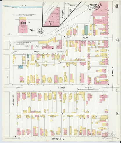 Sanborn Fire Insurance Map from Chillicothe, Ross County, Ohio (1909), Sheet #0008 - Historic Sanborn Fire Insurance Map Print, vintage old map wall art, antique decor, genealogy gift, Ohio Ohio map