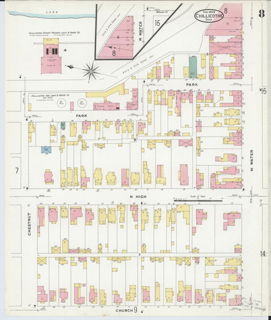 Sanborn Fire Insurance Map from Chillicothe, Ross County, Ohio (1909), Sheet #0008 - Historic Sanborn Fire Insurance Map Print, vintage old map wall art, antique decor, genealogy gift, Ohio Ohio map