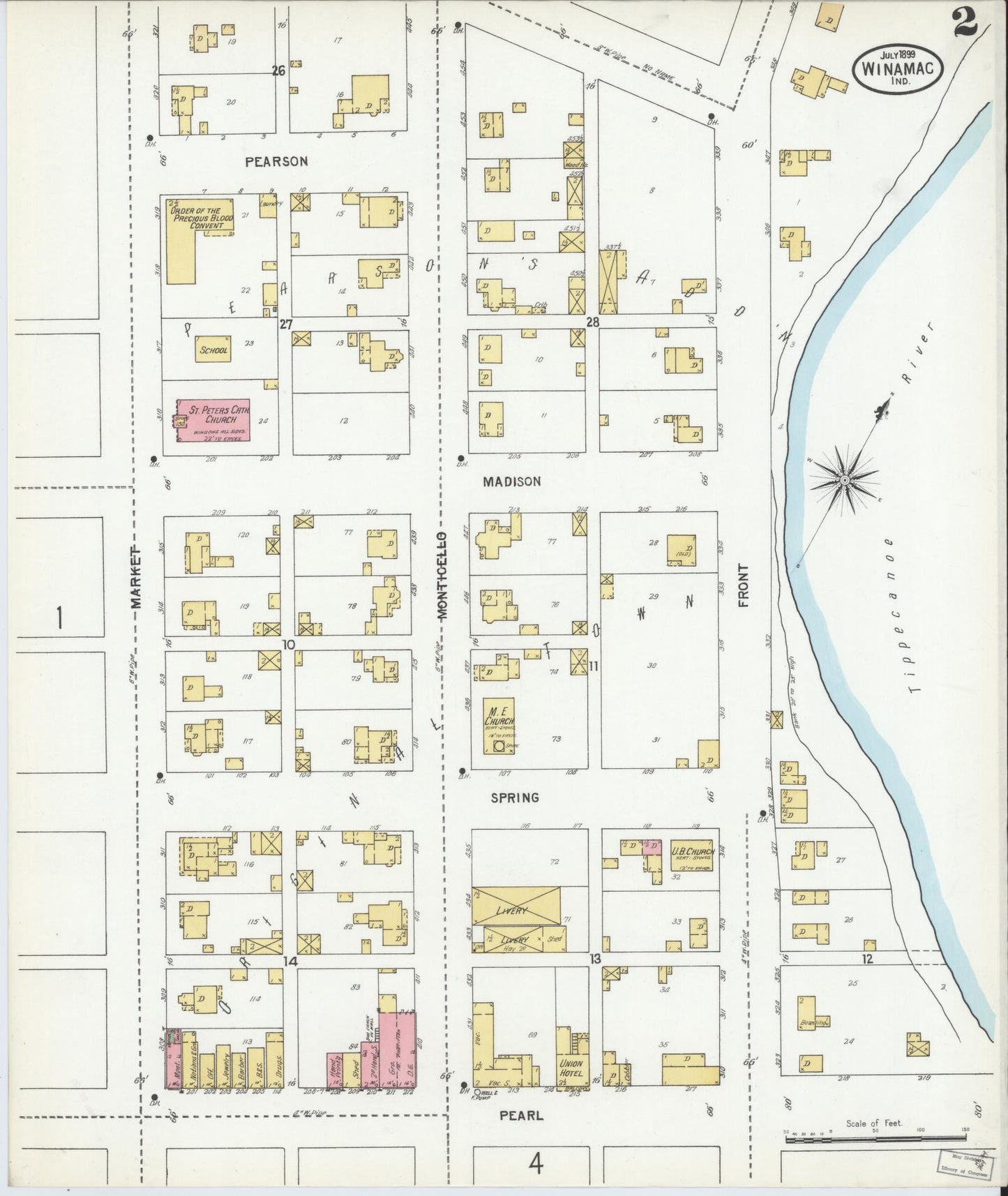 Sanborn Fire Insurance Map from Winamac, Pulaski County, Indiana (1899), Sheet #0002 - Historic Sanborn Fire Insurance Map Print, vintage old map wall art, antique decor, genealogy gift, Indiana Indiana map