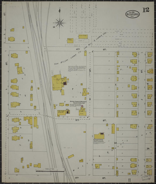 Sanborn Fire Insurance Map from Bedford, Lawrence County, Indiana (1904), Sheet #0012 - Historic Sanborn Fire Insurance Map Print, vintage old map wall art, antique decor, genealogy gift, Indiana Indiana map
