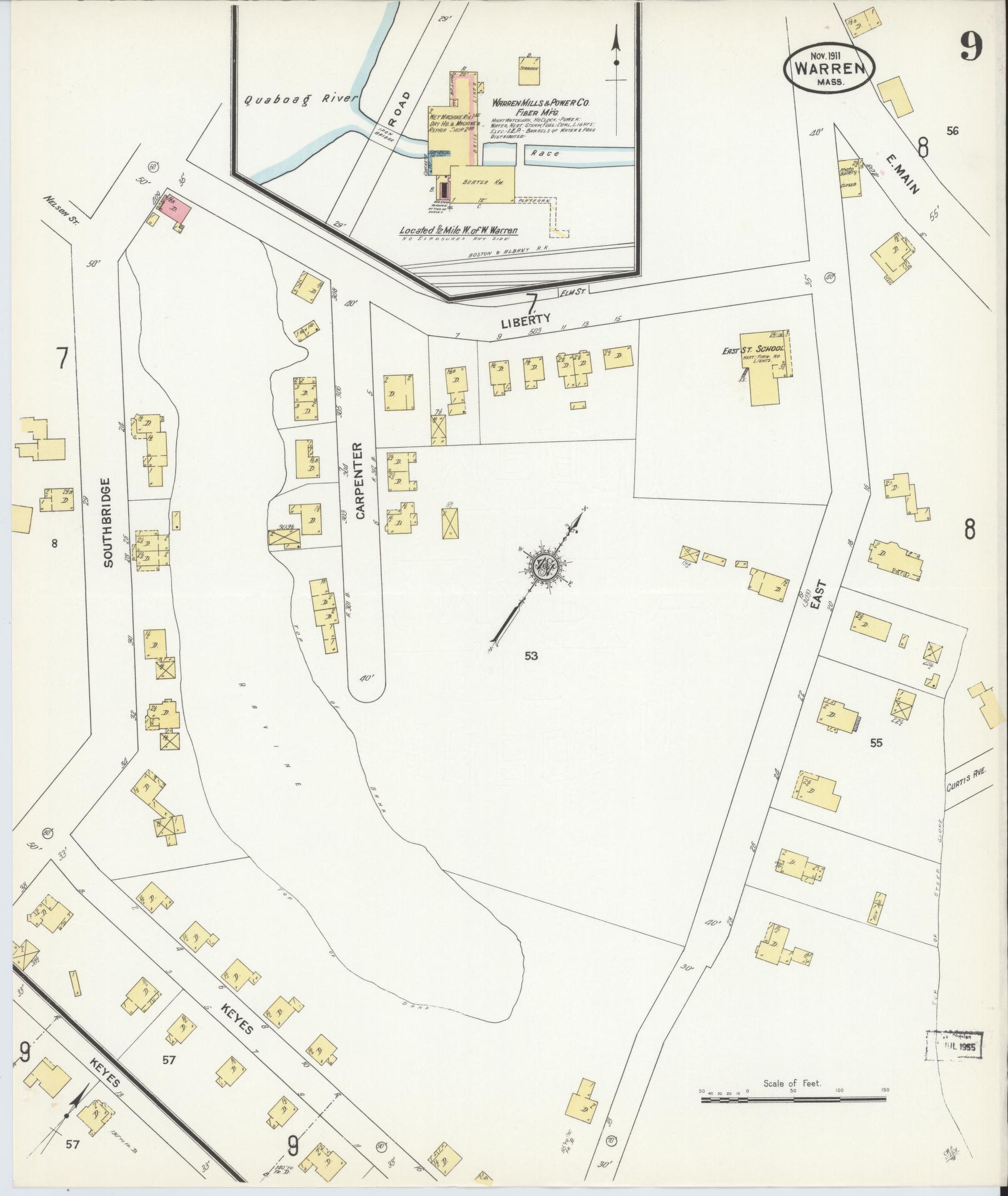 Sanborn Fire Insurance Map from Warren, Worcester County, Massachusetts (1911), Sheet #0009 - Complete Map Set gallery image, historic Sanborn map, vintage wall art, Massachusetts Massachusetts