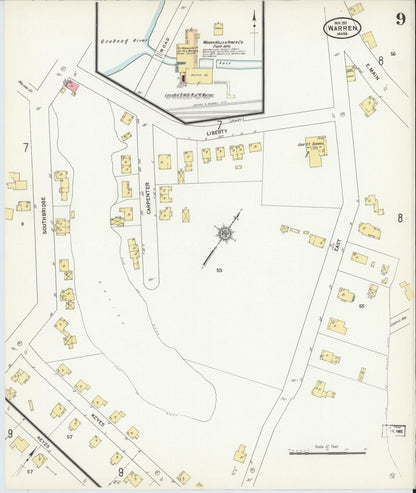 Sanborn Fire Insurance Map from Warren, Worcester County, Massachusetts (1911), Sheet #0009 - Complete Map Set gallery image, historic Sanborn map, vintage wall art, Massachusetts Massachusetts