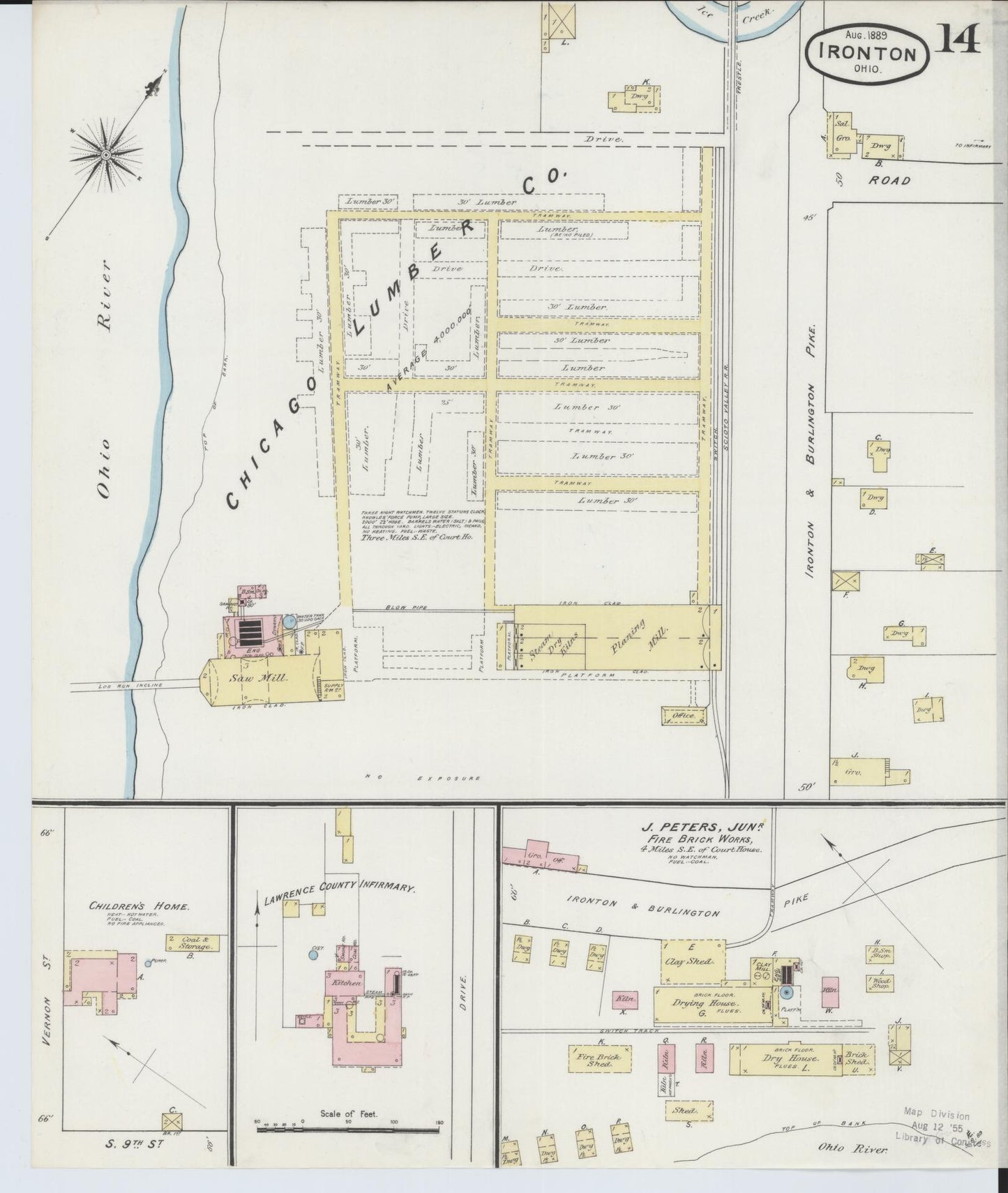 Sanborn Fire Insurance Map from Ironton, Lawrence County, Ohio (1889), Sheet #0014 - Historic Sanborn Fire Insurance Map Print, vintage old map wall art, antique decor, genealogy gift, Ohio Ohio map